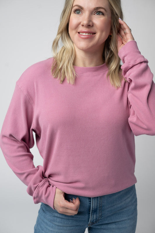 IN STOCK Corrine Ribbed Pullover Top - Rose
