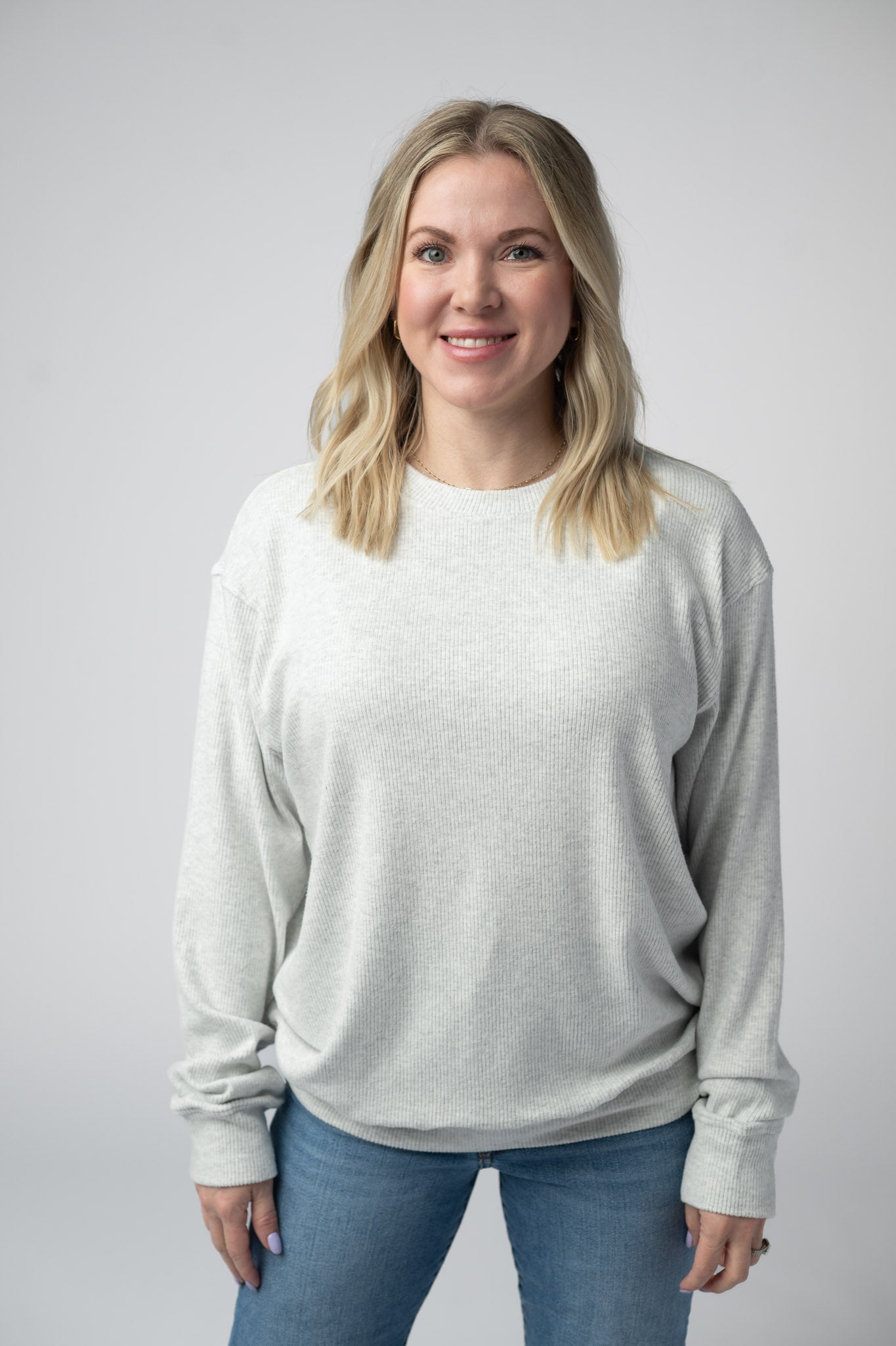 IN STOCK Corrine Ribbed Pullover Top - Light Grey FINAL SALE