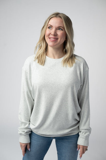 IN STOCK Corrine Ribbed Pullover Top - Light Grey FINAL SALE