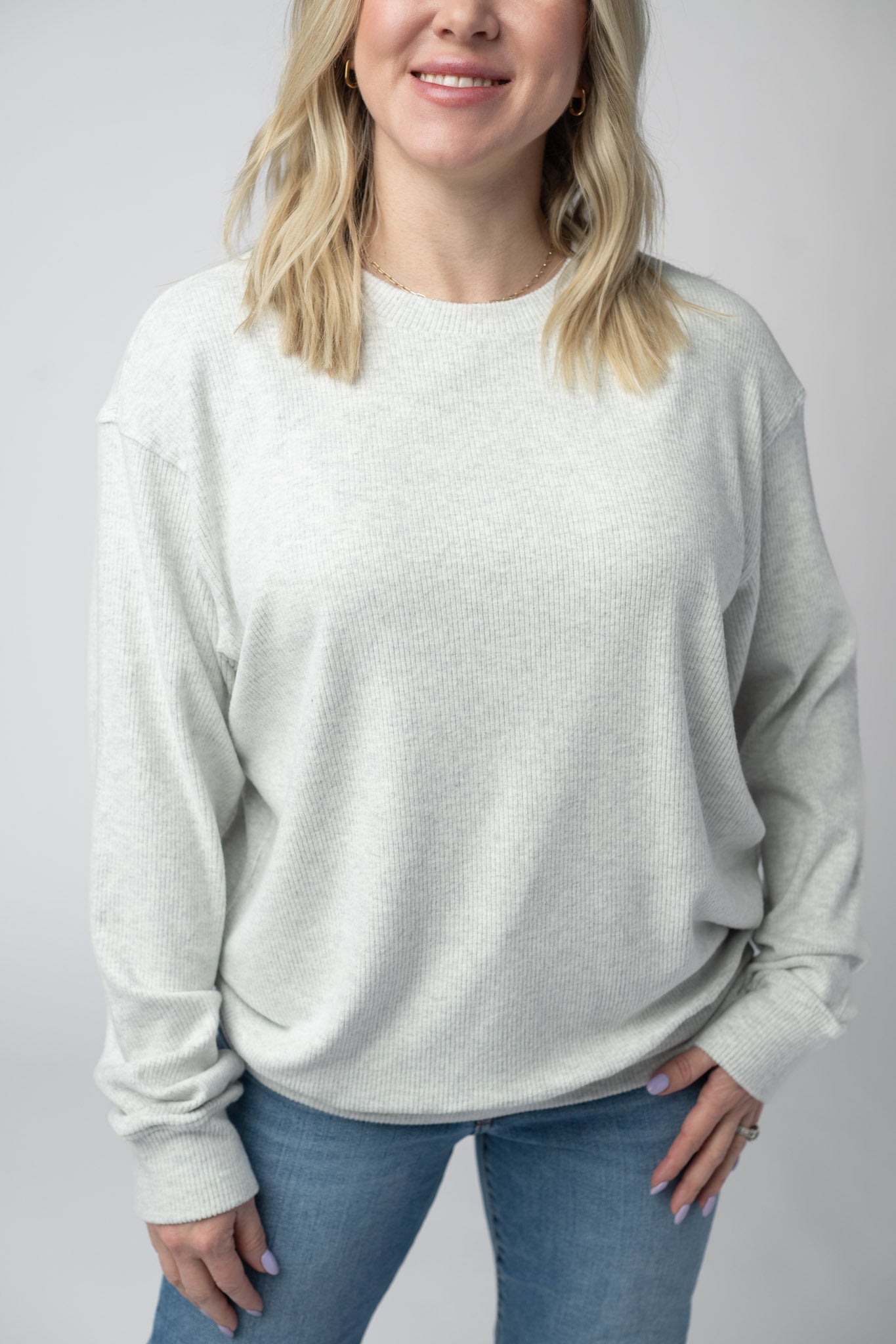 IN STOCK Corrine Ribbed Pullover Top - Light Grey FINAL SALE