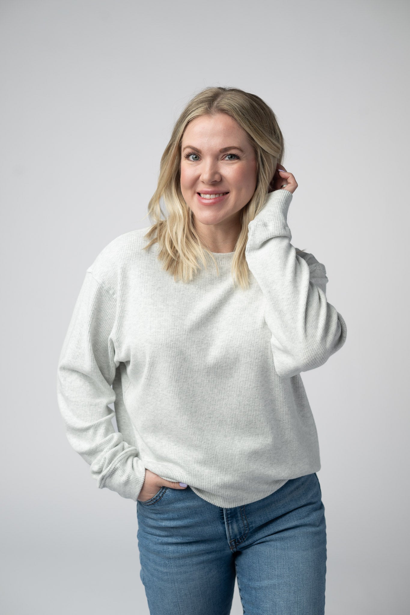 IN STOCK Corrine Ribbed Pullover Top - Light Grey FINAL SALE