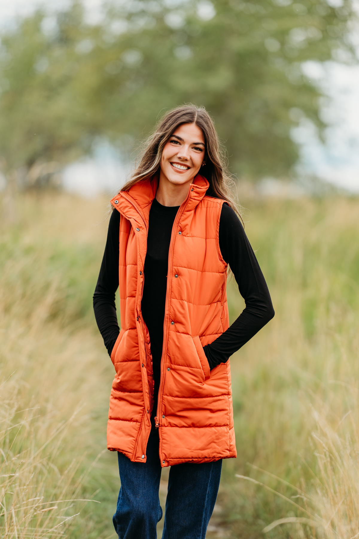IN STOCK Harlow Long Vest - Pumpkin