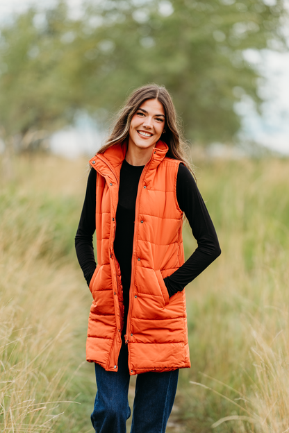 IN STOCK Harlow Long Vest - Pumpkin
