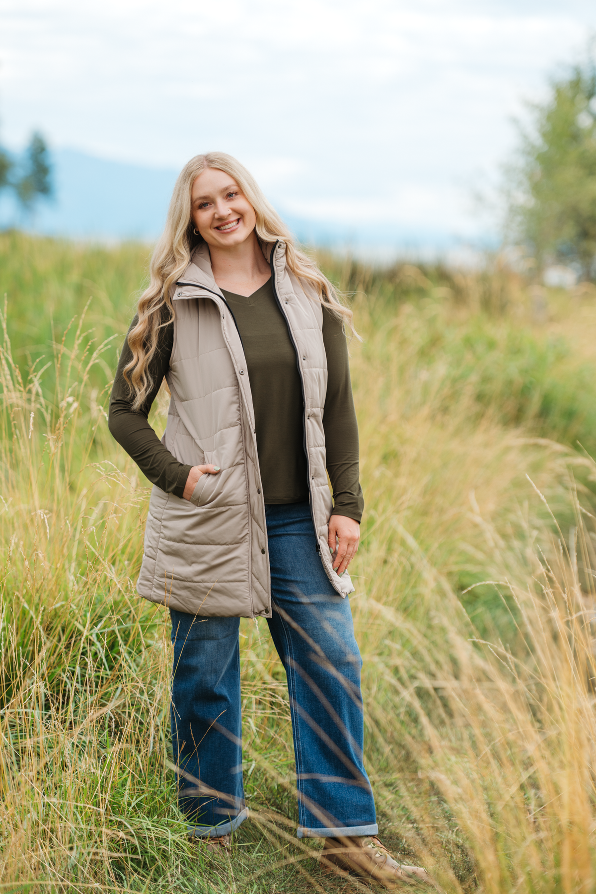 IN STOCK Harlow Long Vest - Latte