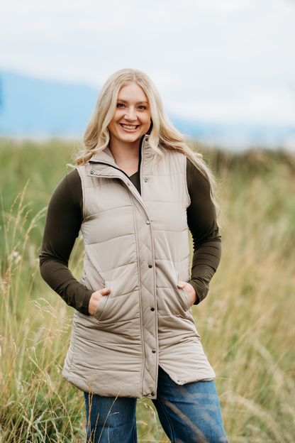 IN STOCK Harlow Long Vest - Latte