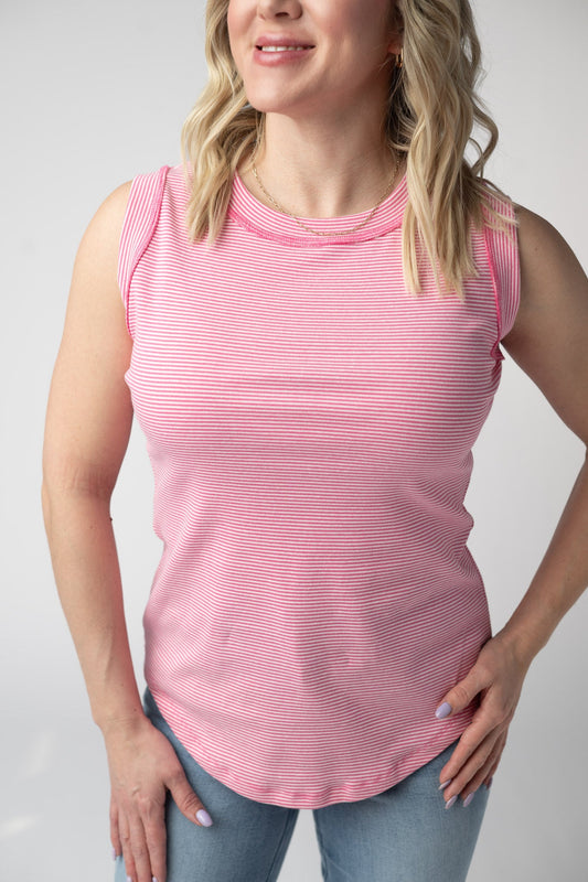 IN STOCK Morgan Micro Striped Tank - Pink
