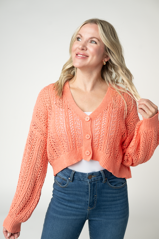 IN STOCK Callie Cropped Cardigan - Melon FINAL SALE