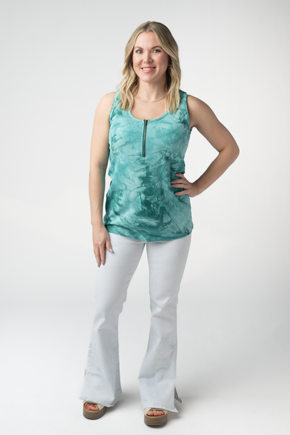 IN STOCK Mila Zipper Tank - Teal Tie Dye FINAL SALE
