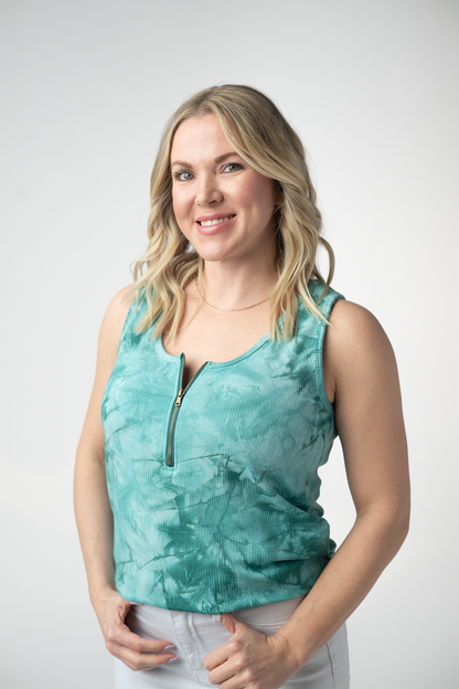 IN STOCK Mila Zipper Tank - Teal Tie Dye FINAL SALE