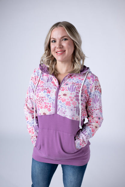 IN STOCK Halfzip Hoodie - Coral Sunset Floral and Mauve FINAL SALE