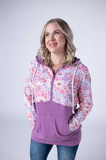 IN STOCK Halfzip Hoodie - Coral Sunset Floral and Mauve FINAL SALE