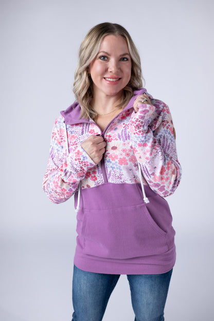 IN STOCK Halfzip Hoodie - Coral Sunset Floral and Mauve FINAL SALE