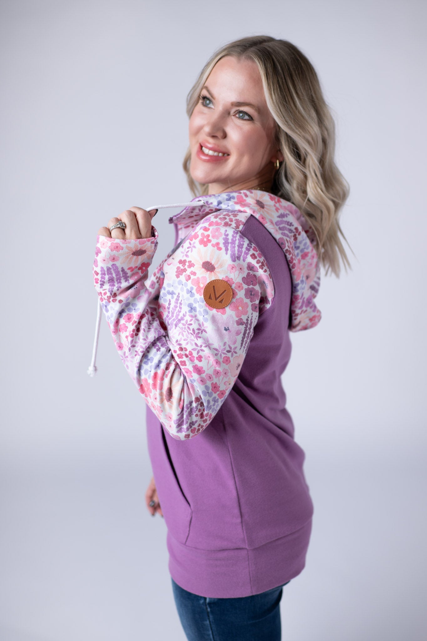 IN STOCK Halfzip Hoodie - Coral Sunset Floral and Mauve FINAL SALE