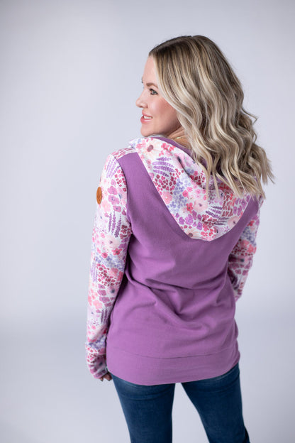 IN STOCK Halfzip Hoodie - Coral Sunset Floral and Mauve FINAL SALE