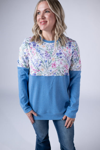 IN STOCK Natalie Pullover - Cottage Floral and Light Blue FINAL SALE
