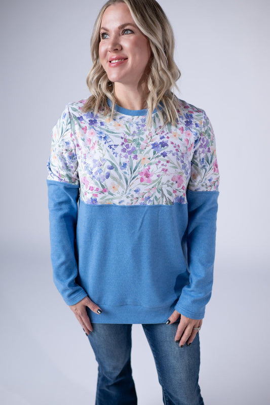 IN STOCK Natalie Pullover - Cottage Floral and Light Blue