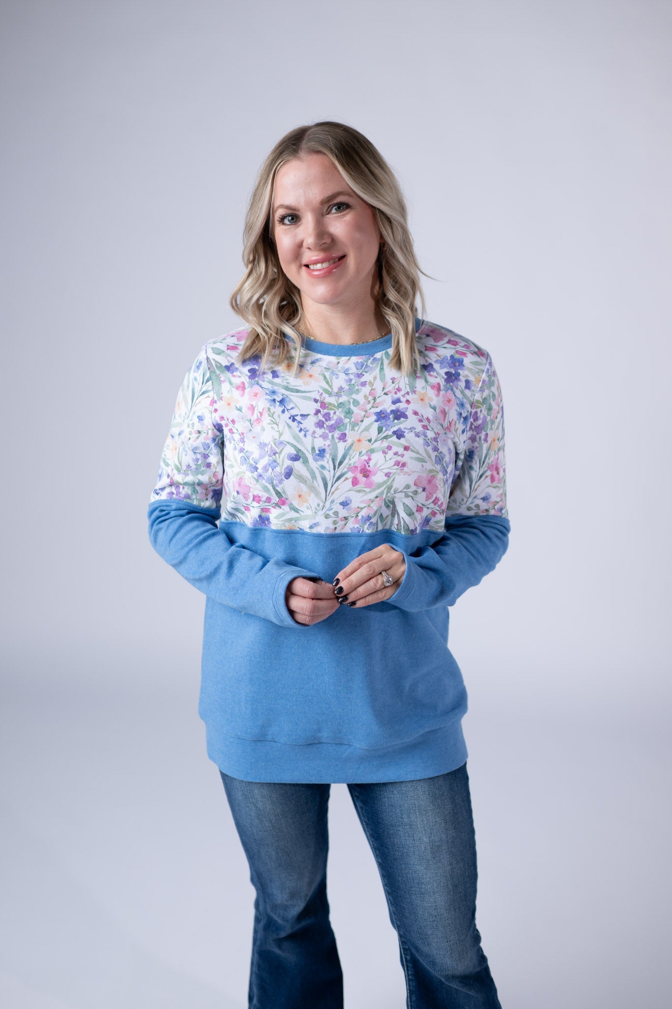 IN STOCK Natalie Pullover - Cottage Floral and Light Blue FINAL SALE