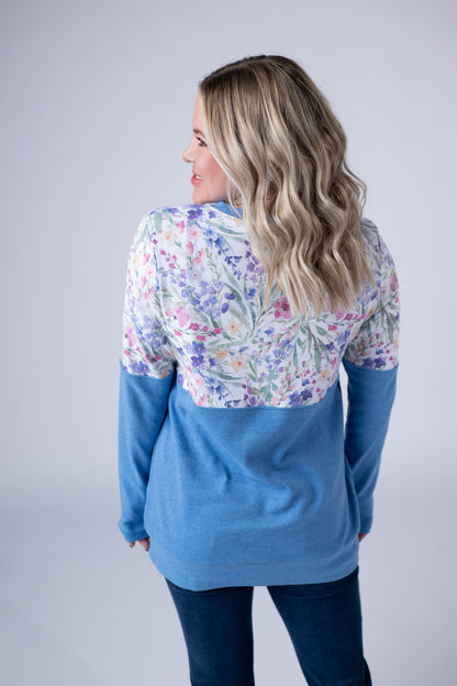 IN STOCK Natalie Pullover - Cottage Floral and Light Blue FINAL SALE