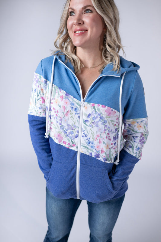 IN STOCK Colorblock Fullzip - Light Blue, Cottage Floral, and Blue FINAL SALE