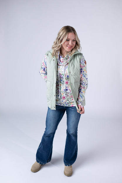 IN STOCK Remy Zip Up Vest - Sage