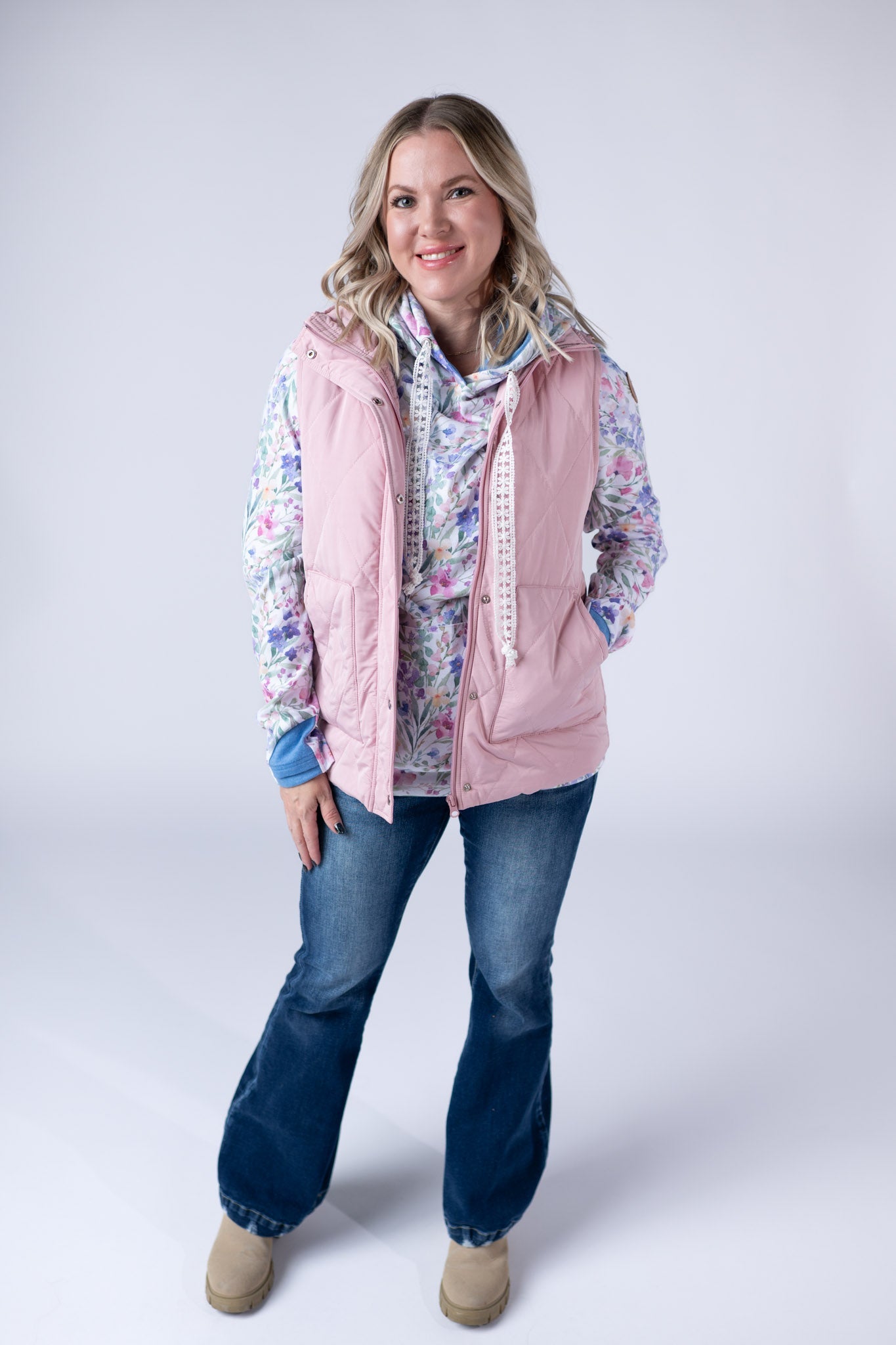 IN STOCK Remy Zip Up Vest - Blush