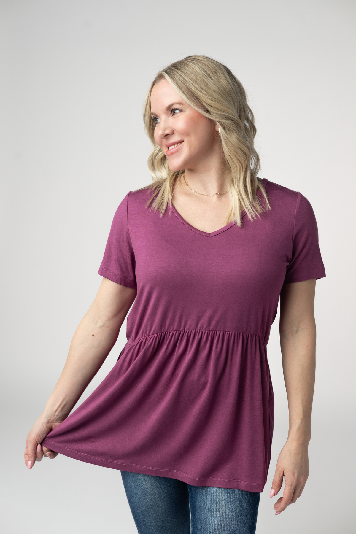 IN STOCK Sarah Ruffle Short Sleeve - Mulberry