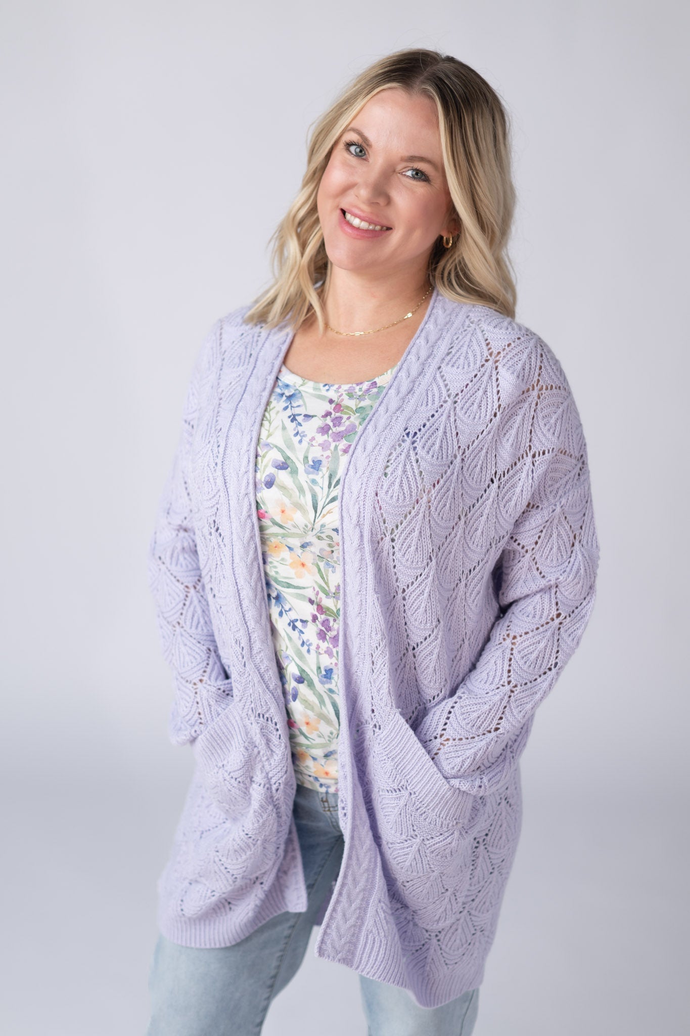 IN STOCK Open Knit Cardigan - Lavender FINAL SALE