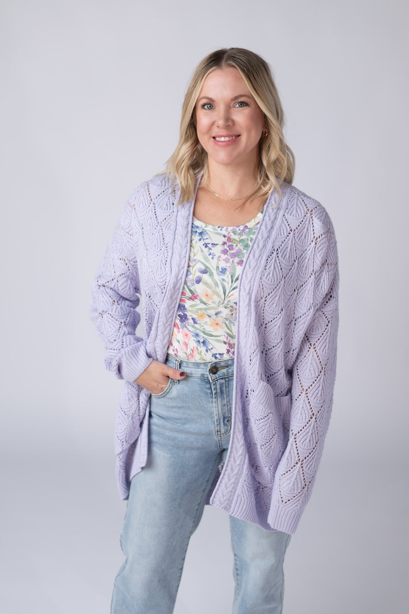 IN STOCK Open Knit Cardigan - Lavender FINAL SALE