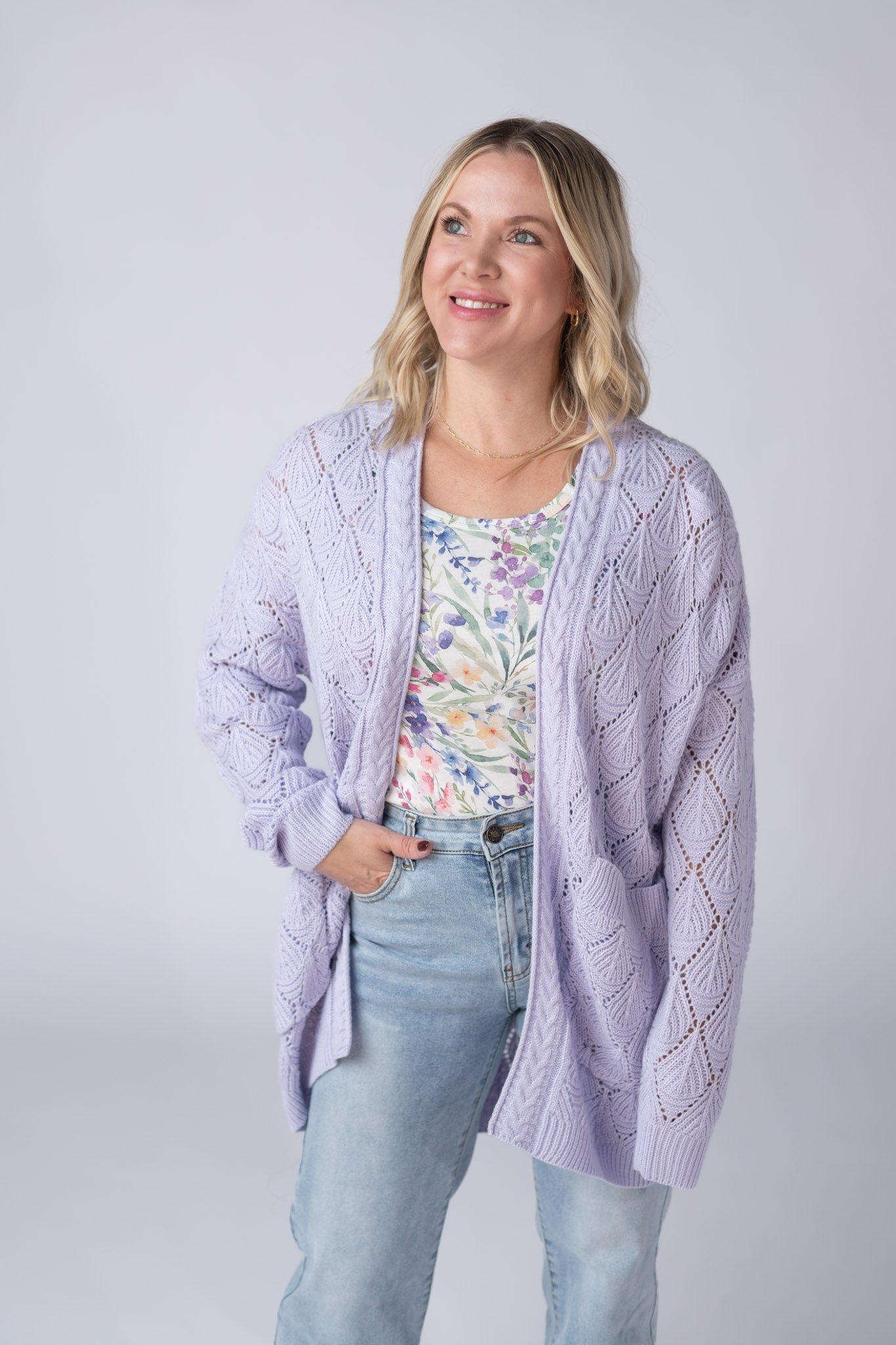 IN STOCK Open Knit Cardigan - Lavender FINAL SALE