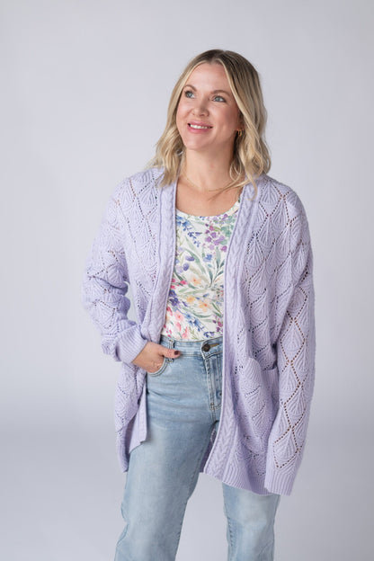 IN STOCK Open Knit Cardigan - Lavender FINAL SALE