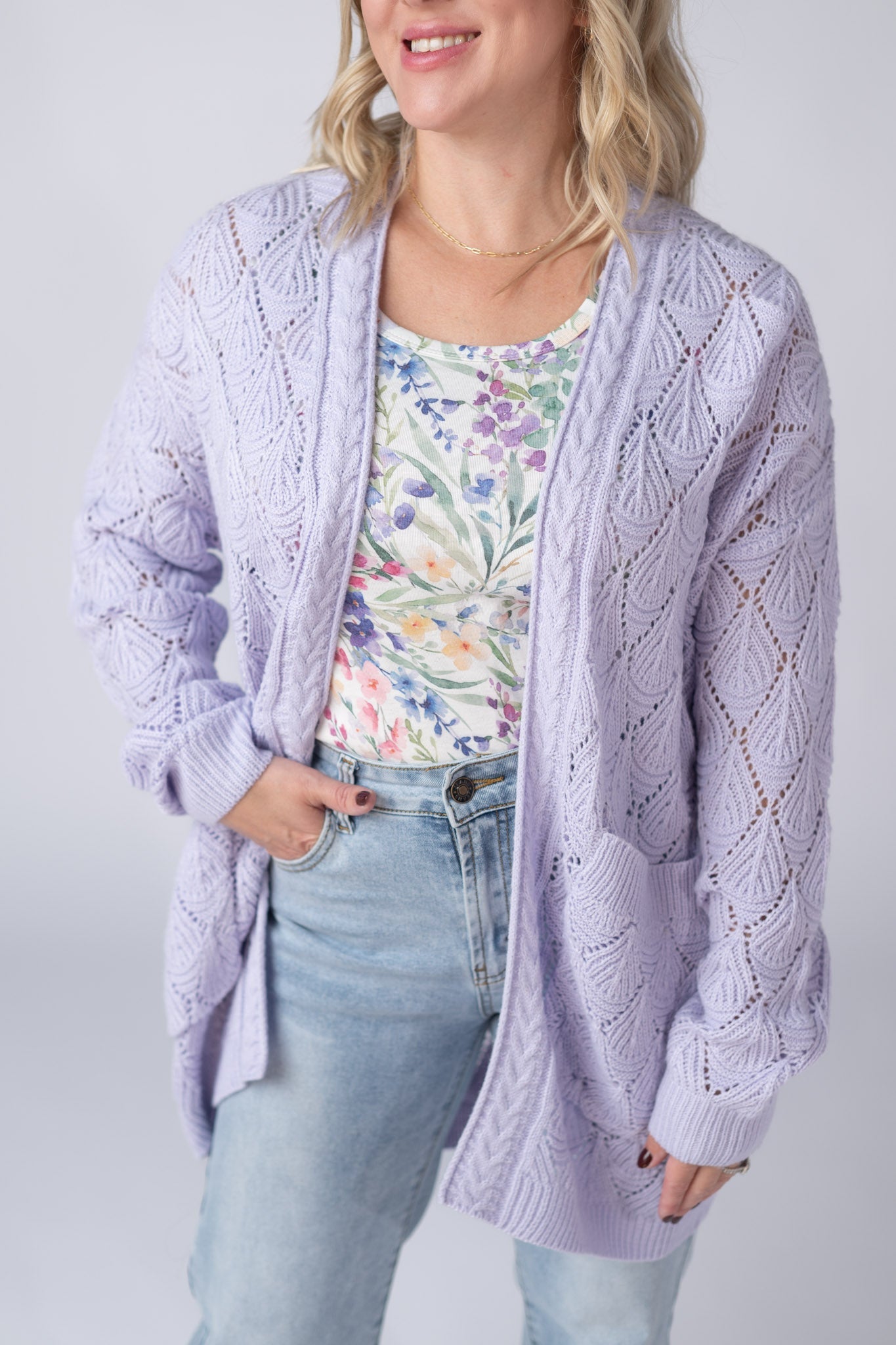 IN STOCK Open Knit Cardigan - Lavender FINAL SALE