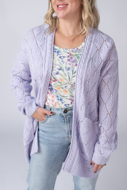 IN STOCK Open Knit Cardigan - Lavender FINAL SALE