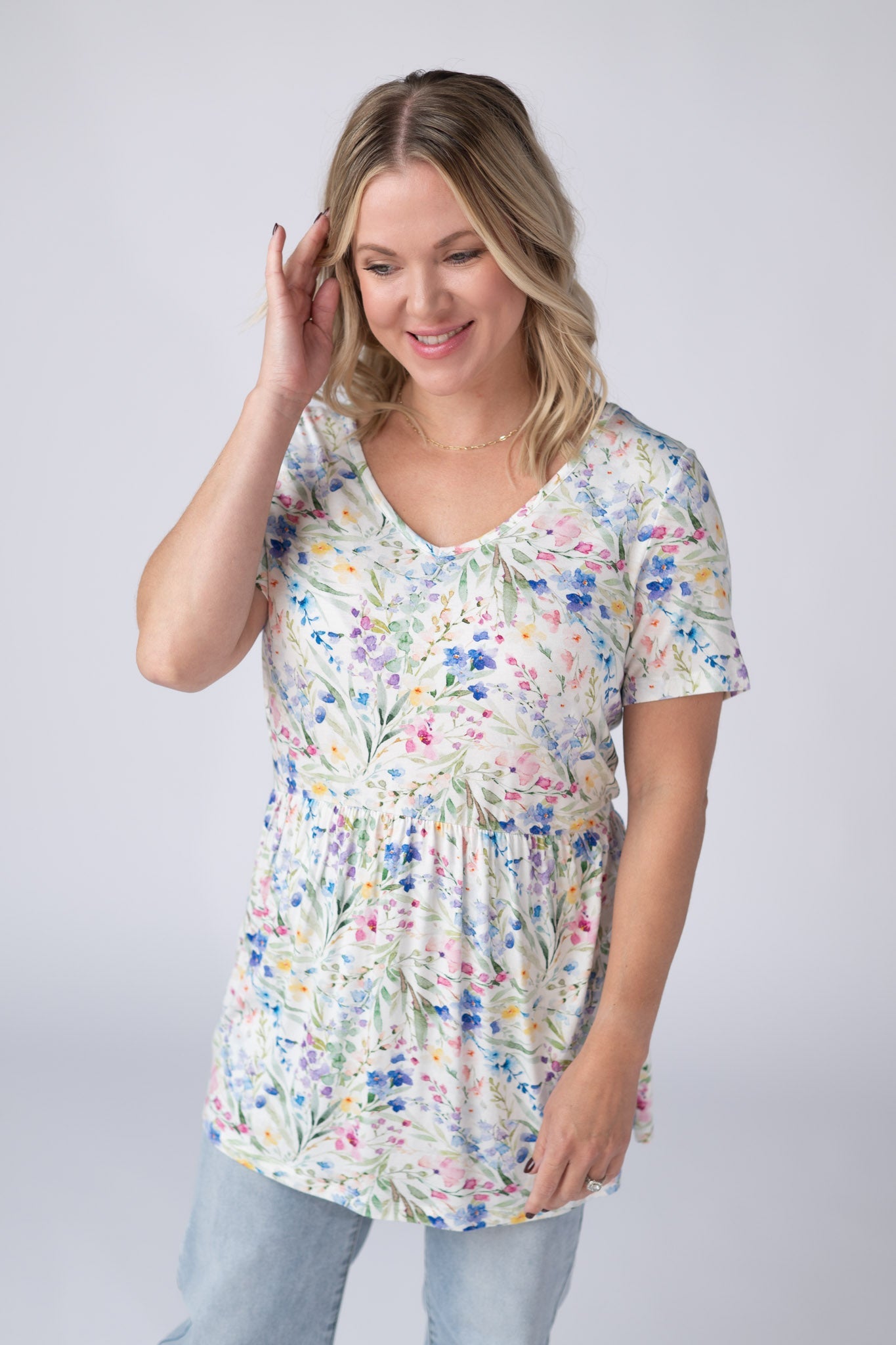 IN STOCK Sarah Ruffle Short Sleeve - Cottage Floral