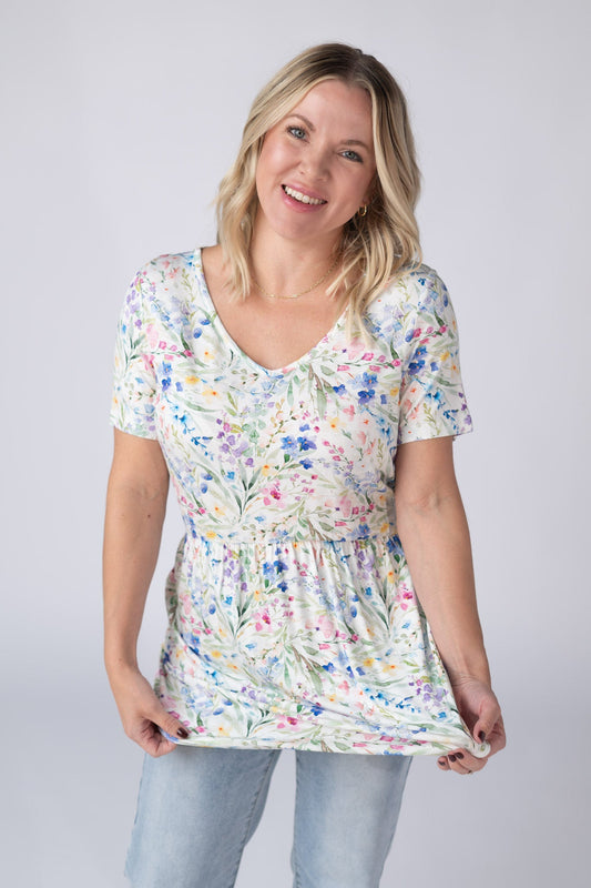 IN STOCK Sarah Ruffle Short Sleeve - Cottage Floral FINAL SALE