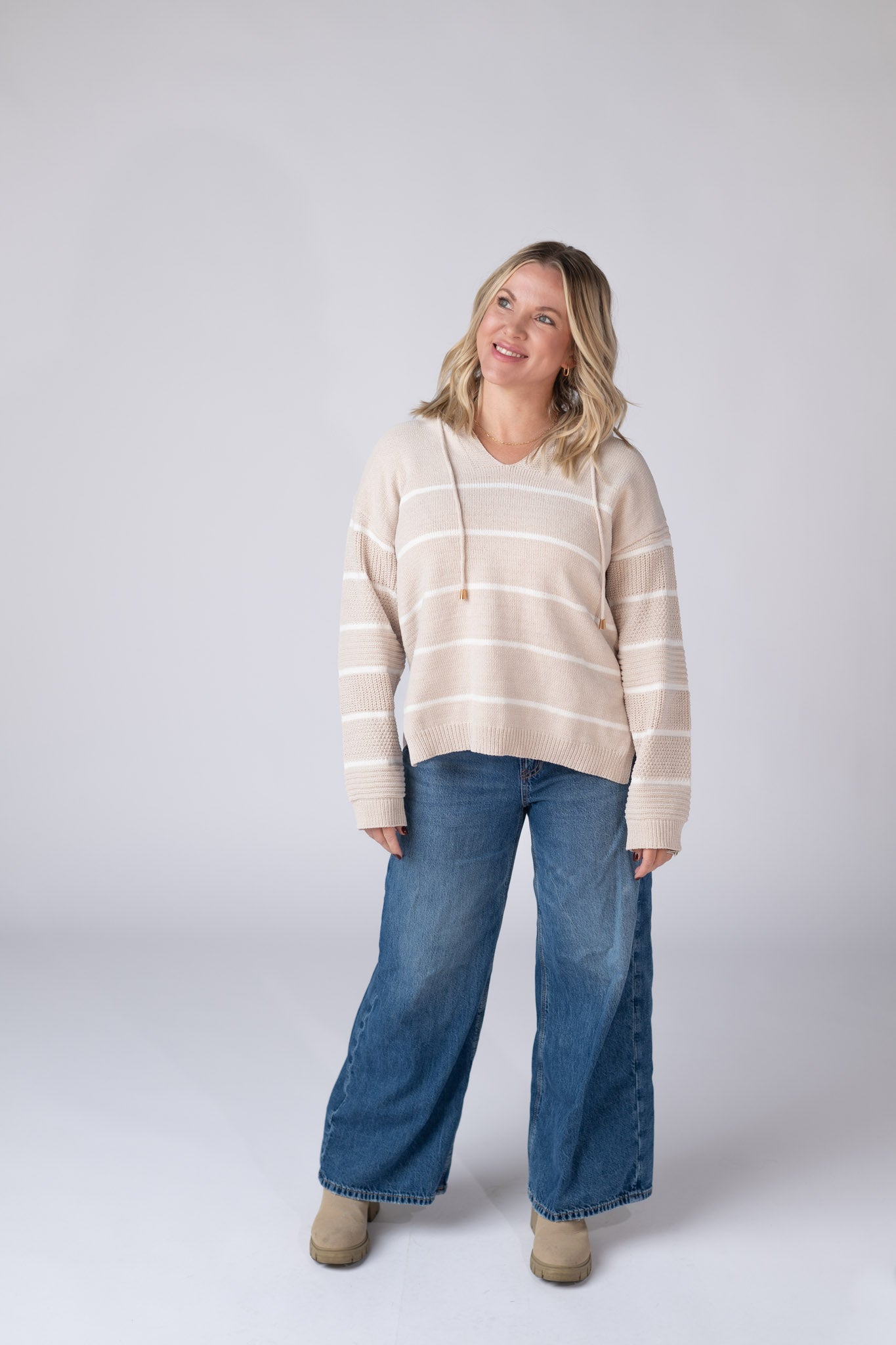 IN STOCK Maddie Striped Hoodie - Natural FINAL SALE