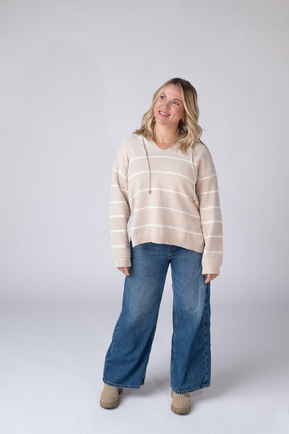 IN STOCK Maddie Striped Hoodie - Natural FINAL SALE