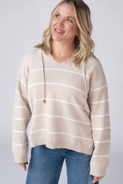 IN STOCK Maddie Striped Hoodie - Natural FINAL SALE