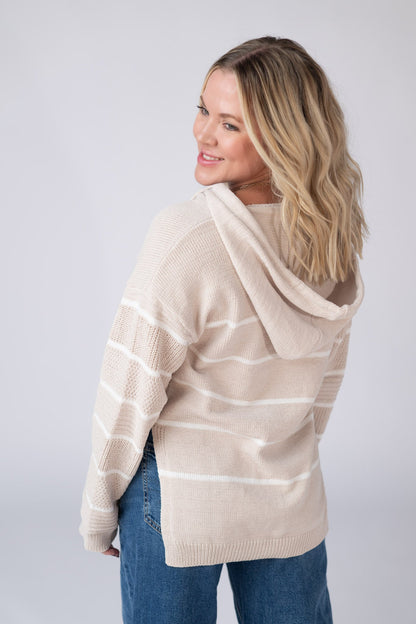 IN STOCK Maddie Striped Hoodie - Natural FINAL SALE