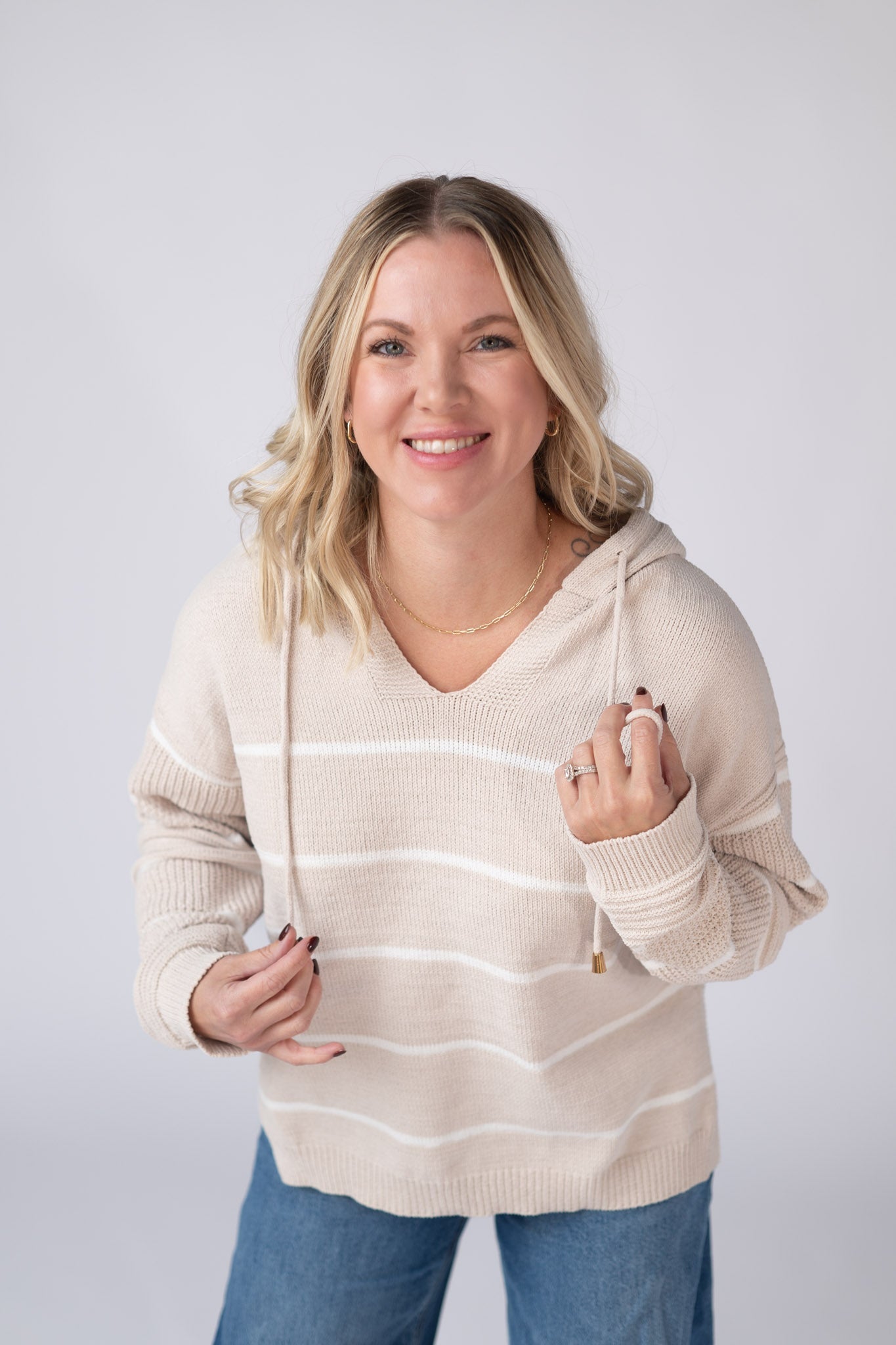 IN STOCK Maddie Striped Hoodie - Natural FINAL SALE
