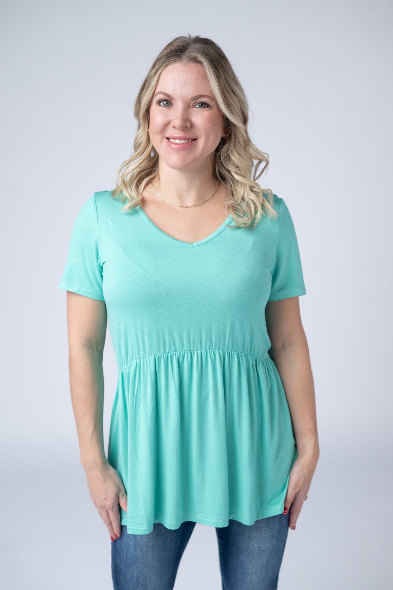 IN STOCK Sarah Ruffle Short Sleeve - Turquoise FINAL SALE