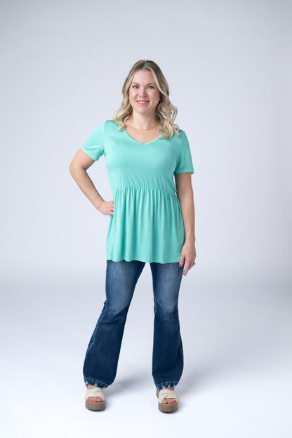IN STOCK Sarah Ruffle Short Sleeve - Turquoise FINAL SALE