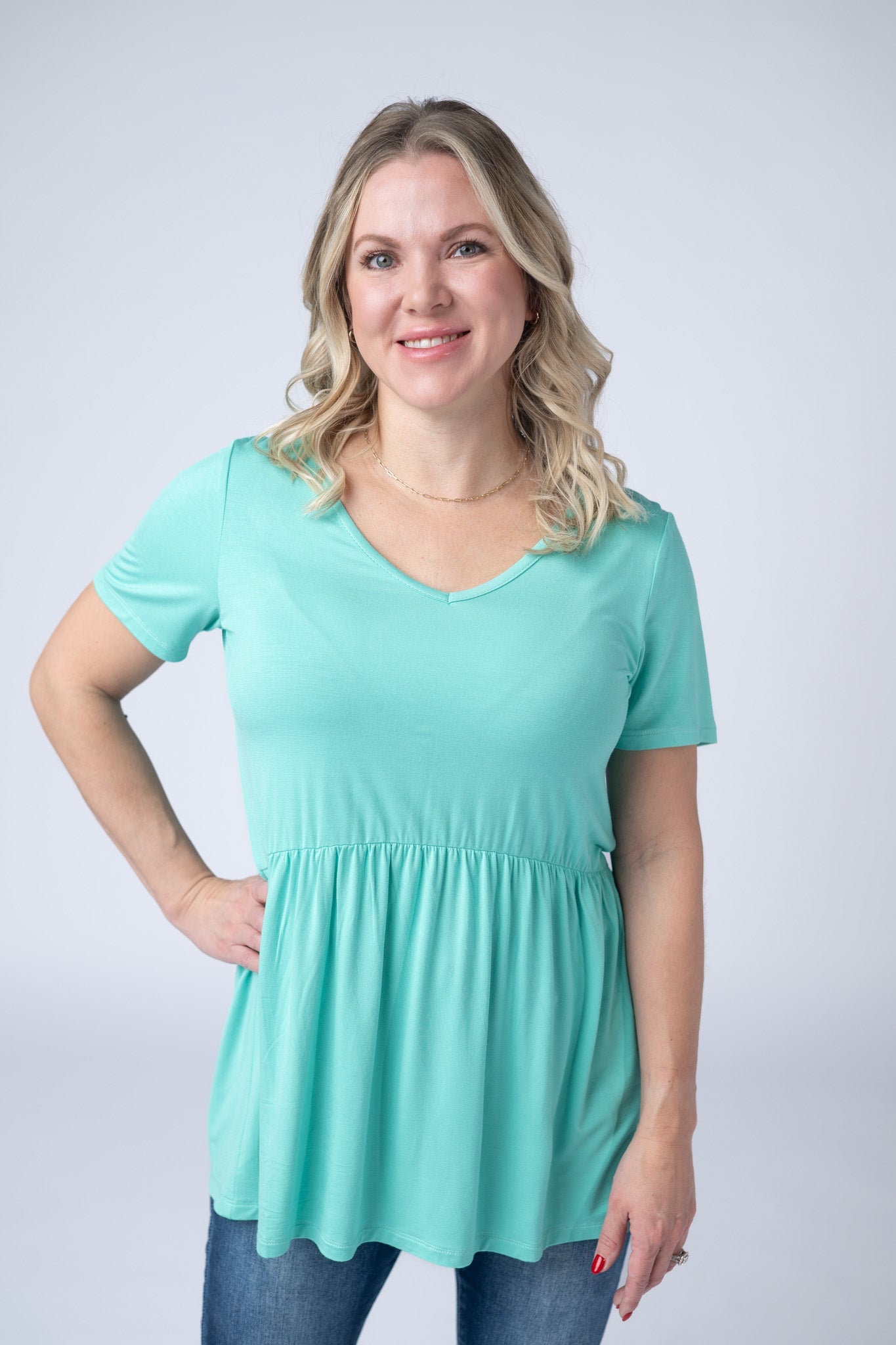 IN STOCK Sarah Ruffle Short Sleeve - Turquoise FINAL SALE