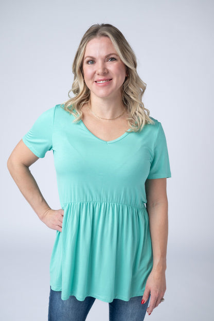 IN STOCK Sarah Ruffle Short Sleeve - Turquoise FINAL SALE