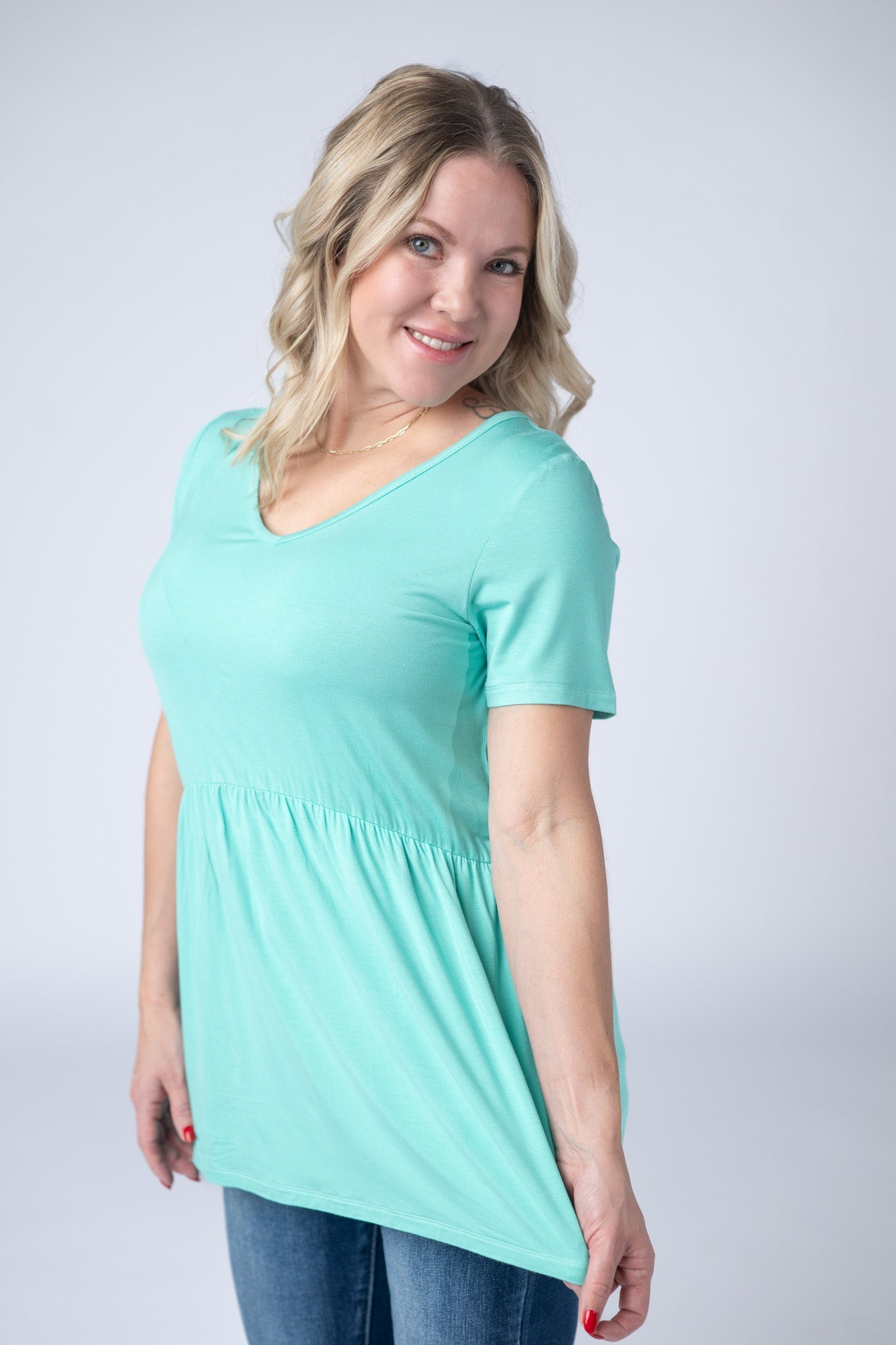 IN STOCK Sarah Ruffle Short Sleeve - Turquoise FINAL SALE