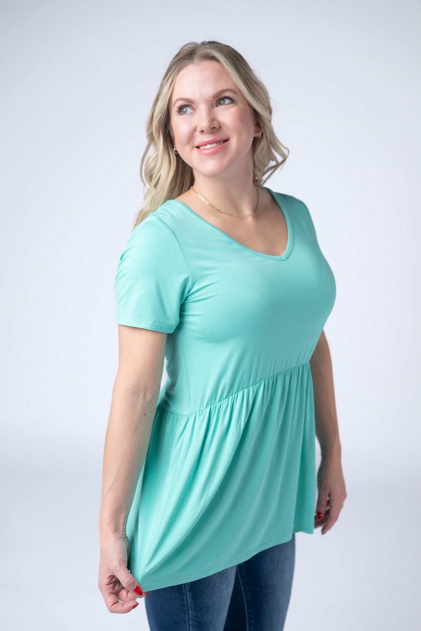 IN STOCK Sarah Ruffle Short Sleeve - Turquoise FINAL SALE