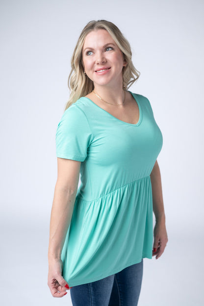 IN STOCK Sarah Ruffle Short Sleeve - Turquoise FINAL SALE