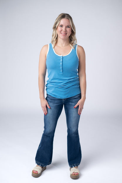 IN STOCK Shiloh Button Snap Tank - Ocean Blue