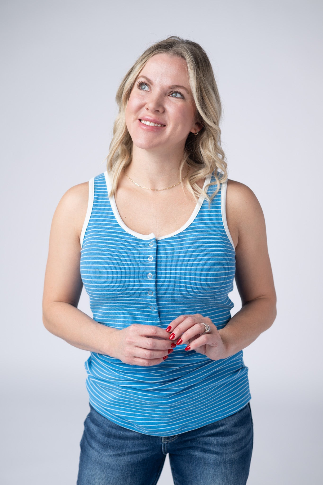 IN STOCK Shiloh Button Snap Tank - Ocean Blue