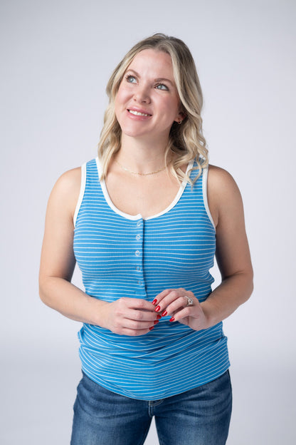IN STOCK Shiloh Button Snap Tank - Ocean Blue