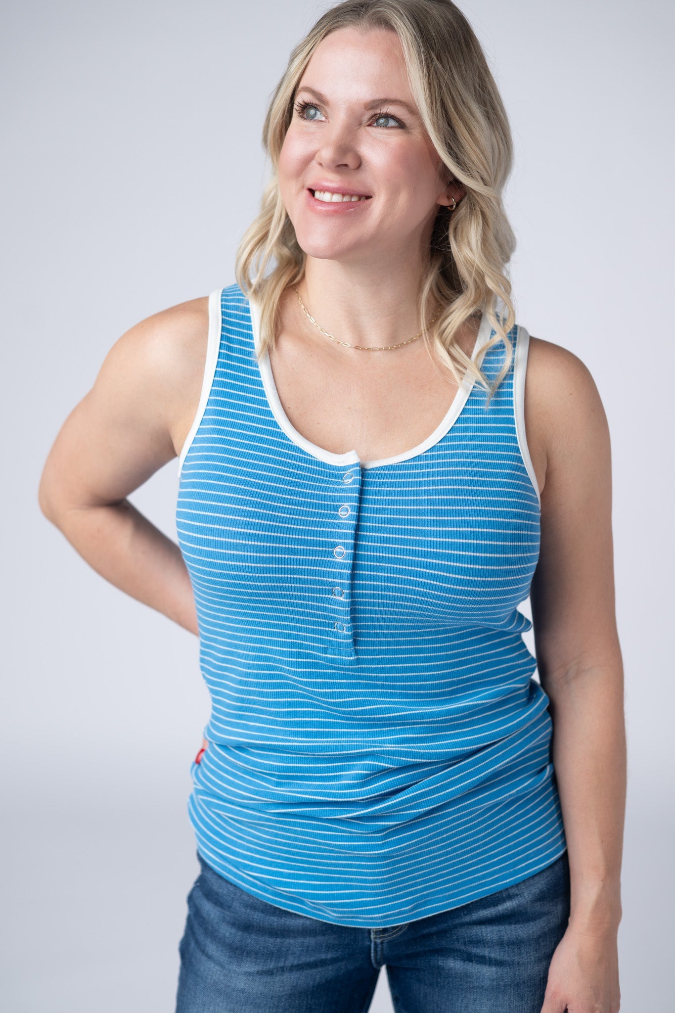 IN STOCK Shiloh Button Snap Tank - Ocean Blue